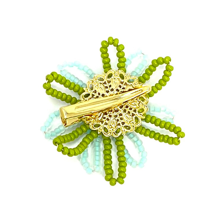 vivi | beaded flower clip | aqua green