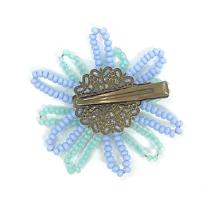 vivi | beaded flower clip | aqua periwinkle