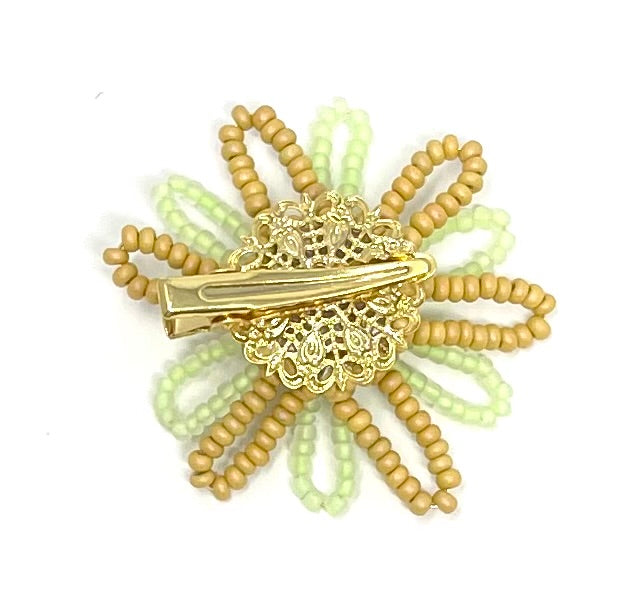 vivi | beaded flower clip | lime green ochre