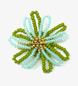 vivi | beaded flower clip | aqua green