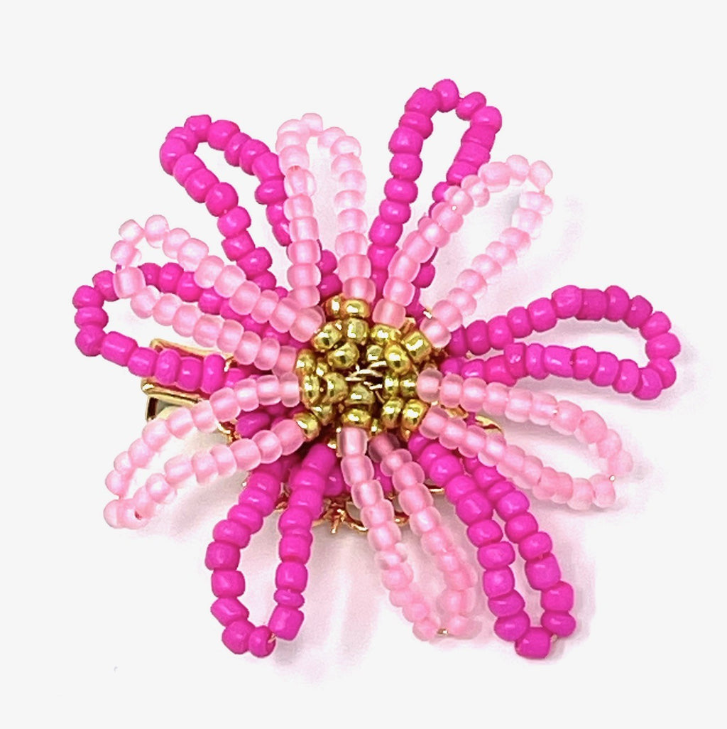 vivi | beaded flower clip | pale pink hot pink