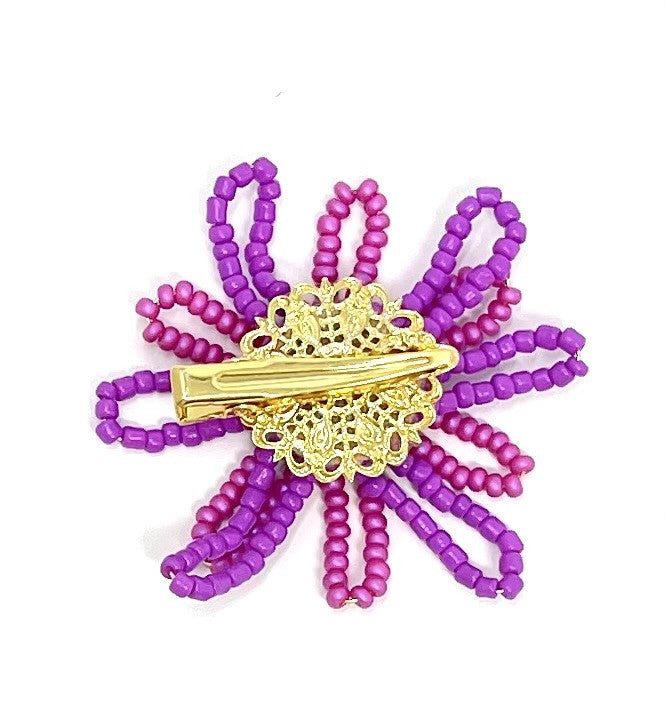 vivi | beaded flower clip | magenta fuschia