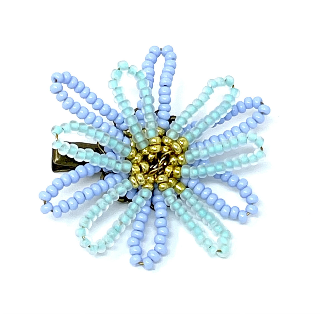 vivi | beaded flower clip | aqua periwinkle