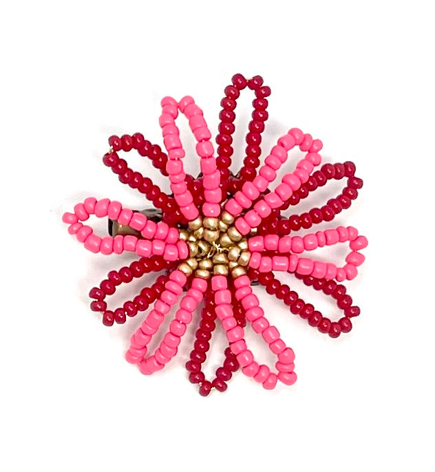 vivi | beaded flower clip | coral red