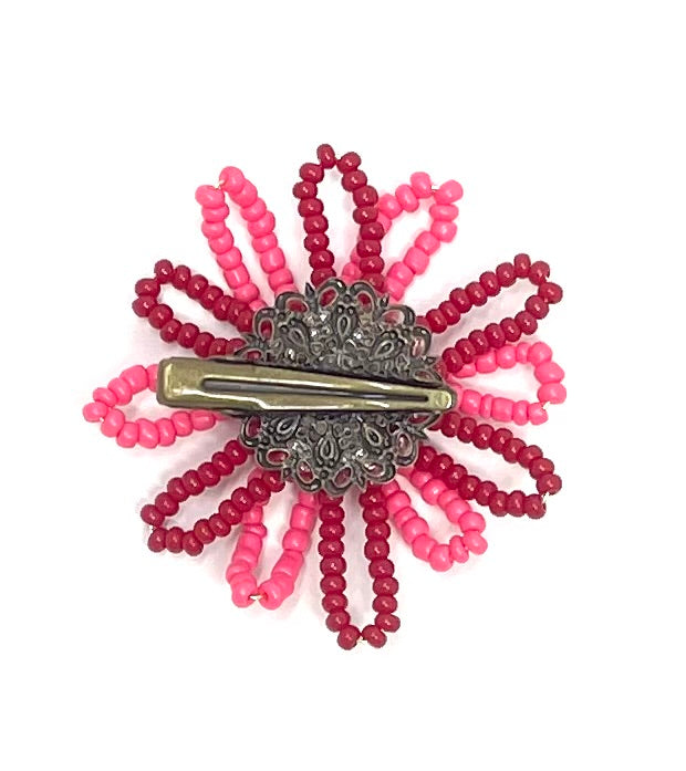 vivi | beaded flower clip | coral red