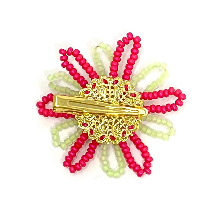 vivi | beaded flower clip | lime watermelon